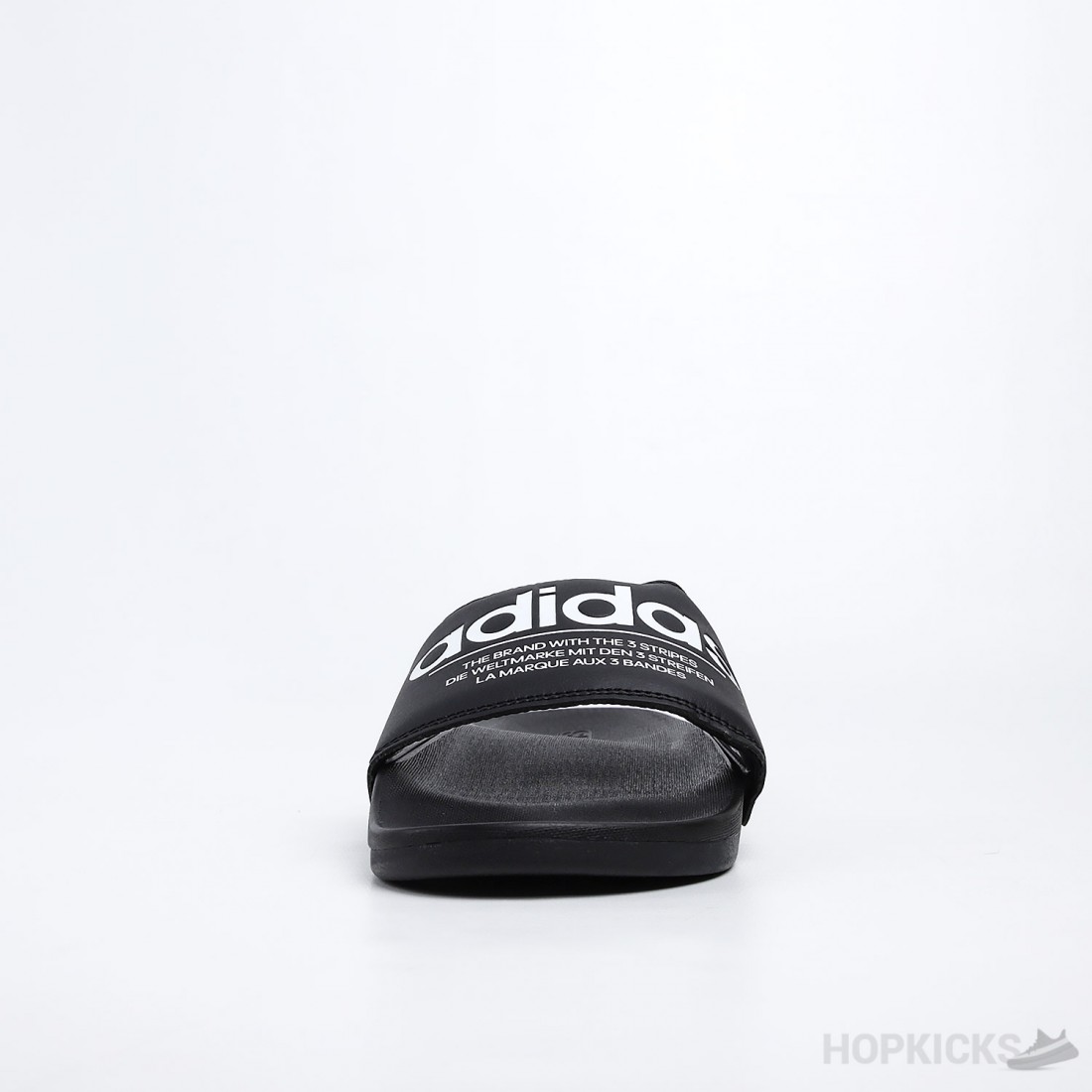 black and white adilette slides